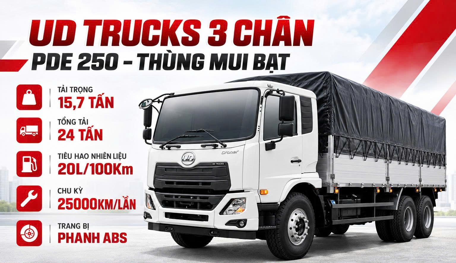 Xe 3 chân UD Croner 6x2 - 250Hp, 2026